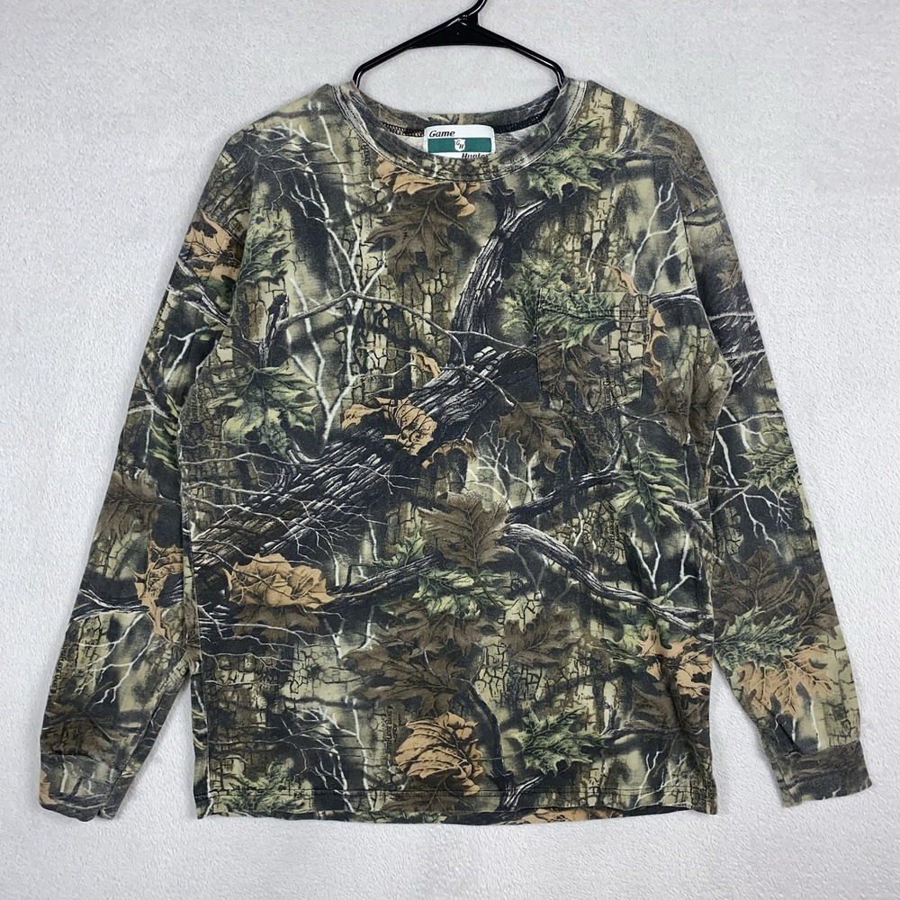Vintage Game Hunter Woodland Camo Shirt Men's L Green Long Sleeve Baselayer Hunt